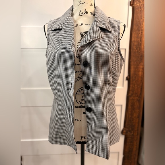 Lisa Jo Women's Sleeveless Top 11/12 Black White Check Button-Up Fitted Blouse - Picture 6 of 8